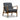 Grey upholstered armchair with wooden frame on a white background