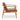 Tan brown leather armchair with teak wooden frame on a white background