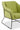 Green velvet armchair with black metal frame on a white background
