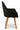 Black upholstered dining armchair with wooden legs on a white background