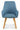 Blue upholstered dining chair with wooden legs on a white background