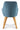 Blue upholstered dining armchair with wooden legs on a white background