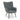 Grey upholstered chair with black legs on a white background
